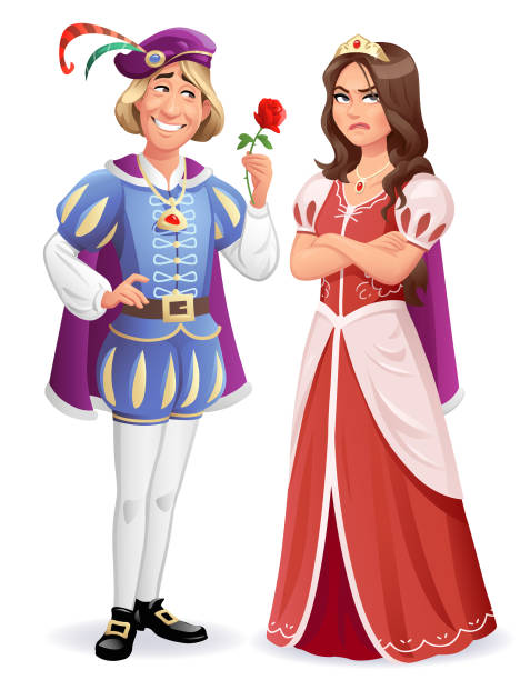 bildbanksillustrationer, clip art samt tecknat material och ikoner med unrequited love- prince giving rose to annoyed princess - boring date