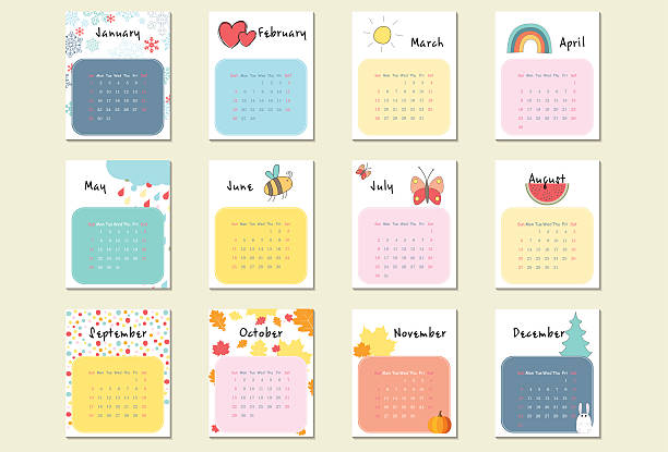 Unusual calendar 2017 in cartoon style Vector illustration calendar patterns stock illustrations