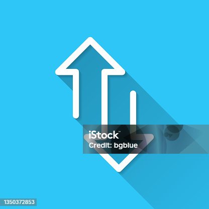 istock Up and down transfer arrows. Icon on blue background - Flat Design with Long Shadow 1350372853