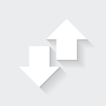 Up and down transfer arrows. Icon with long shadow on blank background - Flat Design