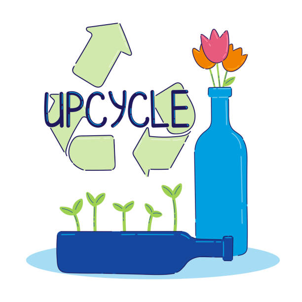 illustrazioni stock, clip art, cartoni animati e icone di tendenza di concetto di upcycle. upcycle in vetro. illustrazione vettoriale - upcycling