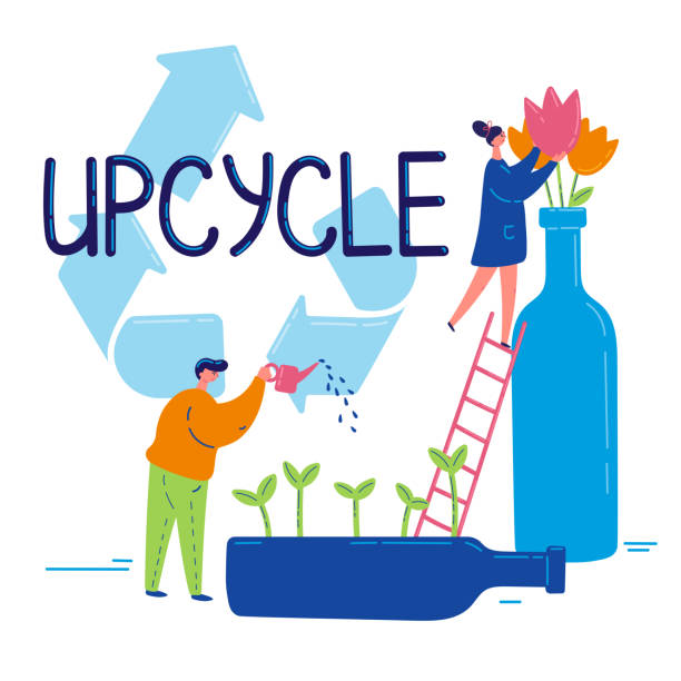 illustrazioni stock, clip art, cartoni animati e icone di tendenza di concetto di upcycle. upcycle in vetro. illustrazione vettoriale - upcycling