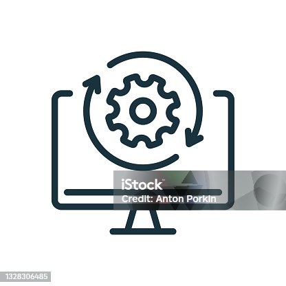 istock Upgrade of Software Line Icon. Computer System Update Linear Pictogram. Download Process Icon. Progress of Upgrade. Editable stroke. Vector Illustration 1328306485