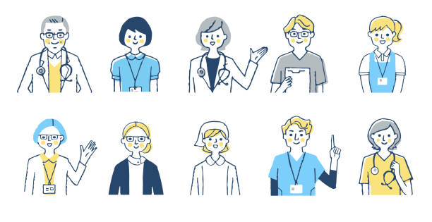 illustrations, cliparts, dessins animés et icônes de image du haut du corps du personnel médical - soin a domicile service