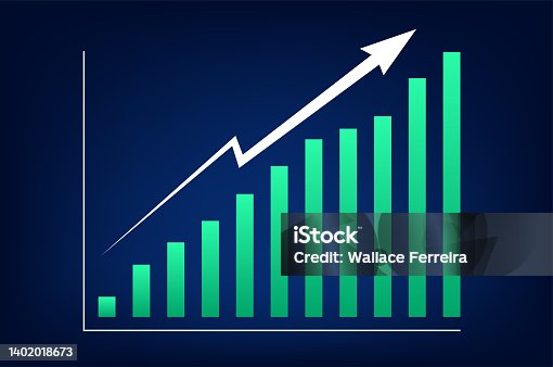 istock Upward graph with green bars on dark blue background. Positive result and business growth 1402018673