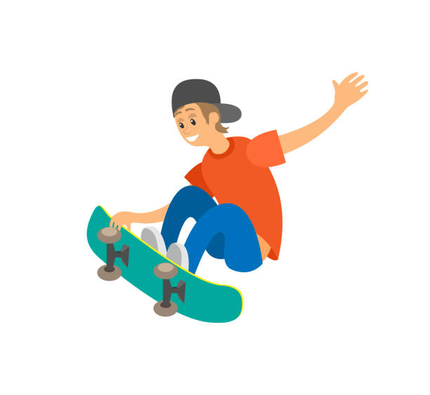 stockillustraties, clipart, cartoons en iconen met urban activity, skating boy, skateboard vector - posing with ski