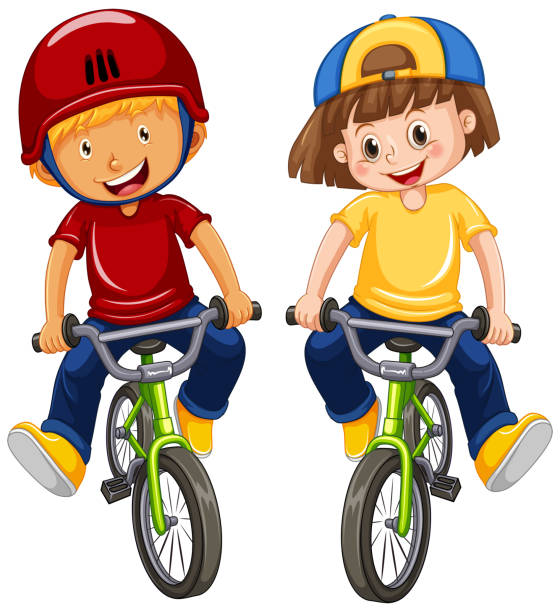 Urban Boys Riding Bicycle on White Background Urban Boys Riding Bicycle on White Background illustration cycling clipart stock illustrations