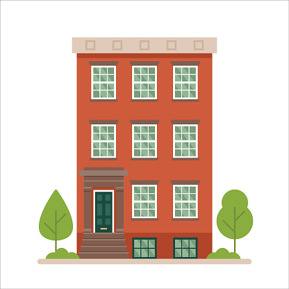 Urban family home classic brownstone building vector illustration