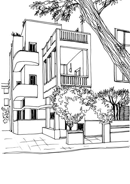krajobraz miejski. tel awiw. izrael. szkic rysowany ręcznie - tel aviv stock illustrations