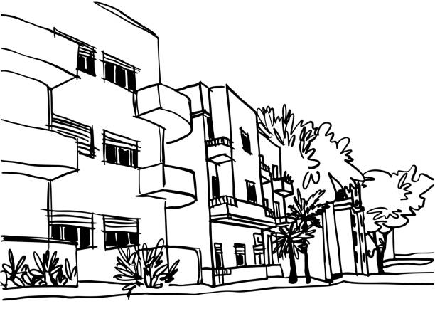 krajobraz miejski. tel awiw. izrael. szkic rysowany ręcznie - tel aviv stock illustrations