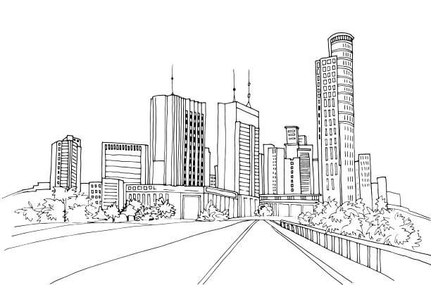 도시 풍경입니다. 텔아비브. 이스라엘. 손으로 그린 스케치 - tel aviv stock illustrations