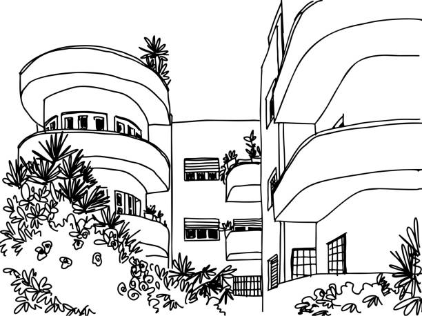 城市景觀。特拉維夫。以色列。手繪素描 - tel aviv 幅插畫檔、美工圖案、卡通及圖標