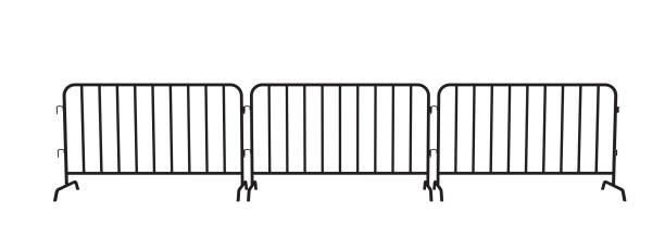 Urban portable steel barrier. Black silhouette of a barrier fence on a white background. Urban portable steel barrier. Black silhouette of a barrier fence on a white background. Perspective view metal silhouettes stock illustrations