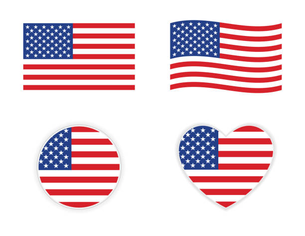 usa american flag icon usa american flag icon wave circle and heart shape american flag stock illustrations