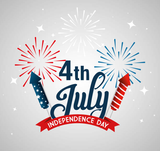 bağımsızlık günü vektör tasarımı kurdele ile abd havai fişek - july 4 stock illustrations