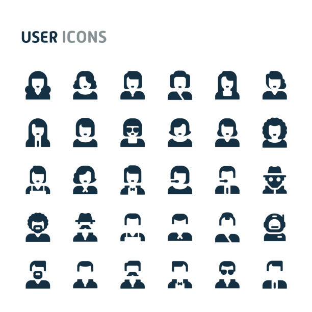 user and avatar vector icon set. fillio black icon series. - kopfbild stock-grafiken, -clipart, -cartoons und -symbole