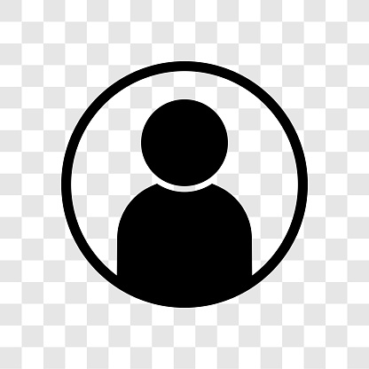 User avatar profile icon. Black vector illustration on transparent background. Website or app member UI button.