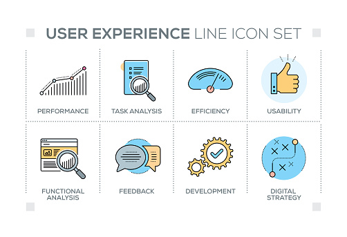 User Experience chart with keywords and line icons