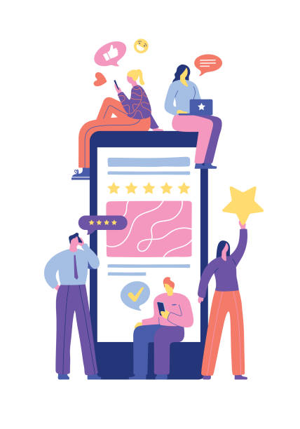 ilustrações de stock, clip art, desenhos animados e ícones de user rating and feedback - people cellphone