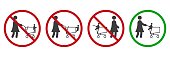 istock Using shopping trolley with children. Correct and wrong usage of shopping trolley. Rules using of shop cart. Vector 1288661756