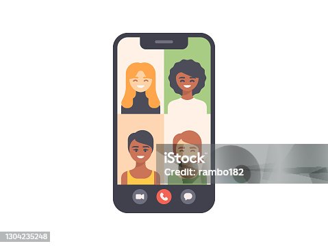 istock Using Smartphone during Video Conference and Remote Work Vector Illustration. Video Call Technology Concept. 1304235248