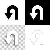 istock U-turn direction arrow. Icon for design. Blank, white and black backgrounds - Line icon 1297071846