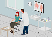 Vaccination in Doctor's Room, Vector, Illustration, Isometric Perspective