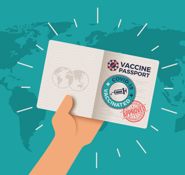 Vaccination Passport World Travel Vaccination COVID-19 coronavirus vaccination record passport for world international travel concept. vaccine passport stock illustrations