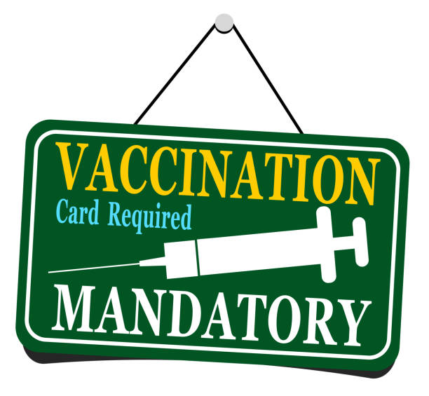 Vaccination Vaccination card required sign with needle vaccine mandate stock illustrations