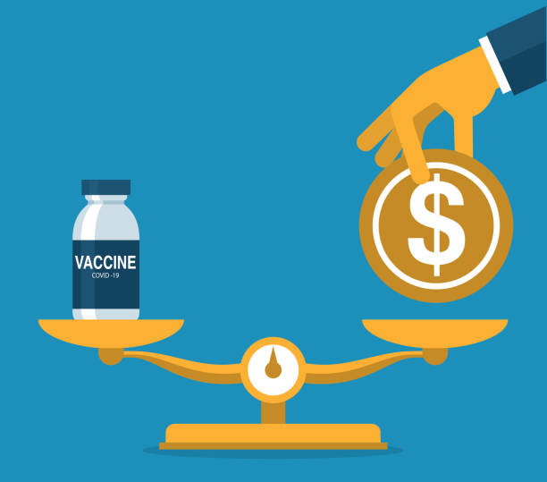 Vaccine and balance with economic decisions vector art illustration