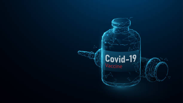 Vaccine and Syringe Injection. COVID-19 Vaccine. Low Poly and Wireframe Design. Vector Illustration  covid vaccine stock illustrations
