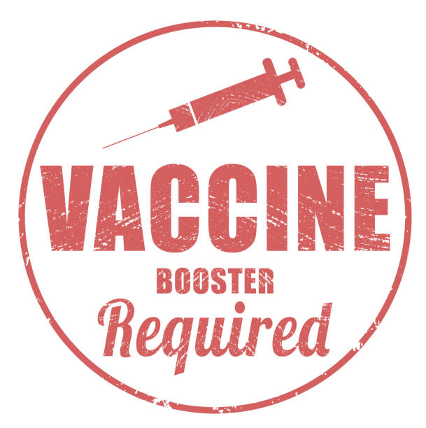 Vaccine booster Vaccine booster required label with needle vaccine mandate stock illustrations