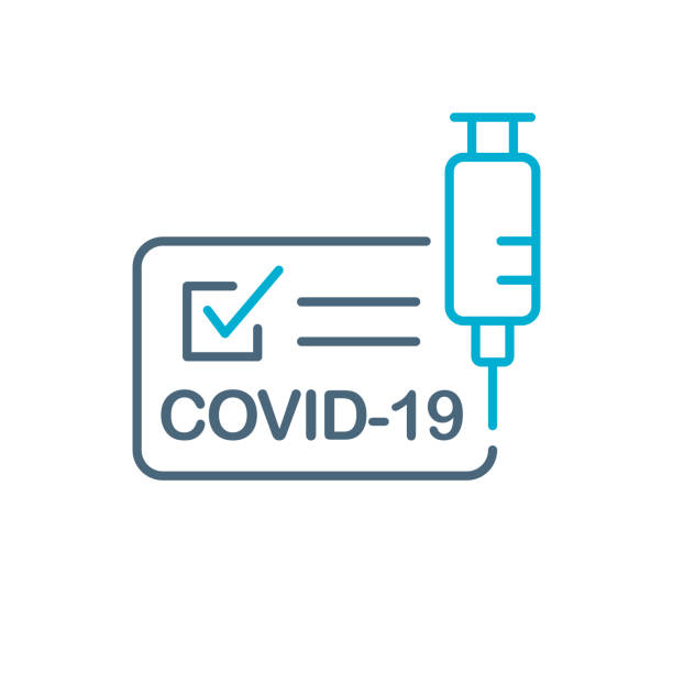 ikona certyfikatu szczepionki covid-19. dokument szczepień. ilustracja wektorowa - covid vaccine stock illustrations