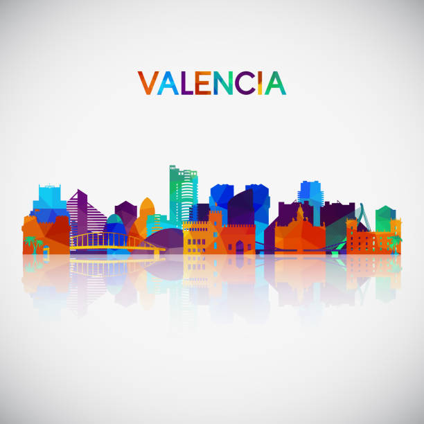 Valencia skyline silhouette in colorful geometric style. Symbol for your design. Vector illustration. Valencia skyline silhouette in colorful geometric style. Symbol for your design. Vector illustration. comunidad autonoma de valencia stock illustrations