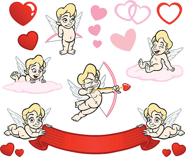 illustrazioni stock, clip art, cartoni animati e icone di tendenza di giorno di san valentino con cuori cupids - cherubini