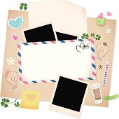 Vector illustration - Valentine Design Element: Greeting Envelope with Paper and Photo Frames.