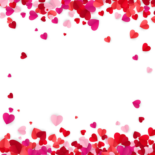 心でバレンタインデーの背景。休日の装飾要素カラフルな赤いハート。白い背景で隔離のベクトル図 - バレンタインデー点のイラスト素材／クリップアート素材／マンガ素材／アイコン素材