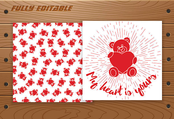 ilustraciones, imágenes clip art, dibujos animados e iconos de stock de tarjeta de san valentín en mesa de madera. - teddy ray