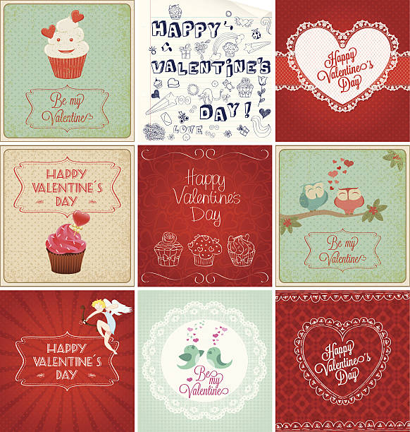 Valentine's Day Cards Collection vector art illustration