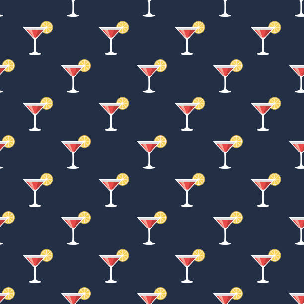 Valentine's Day Cocktail Pattern A seamless pattern created from a single flat design icon, which can be tiled on all sides. File is built in the CMYK color space for optimal printing and can easily be converted to RGB. No gradients or transparencies used, the shapes have been placed into a clipping mask. cocktail backgrounds stock illustrations