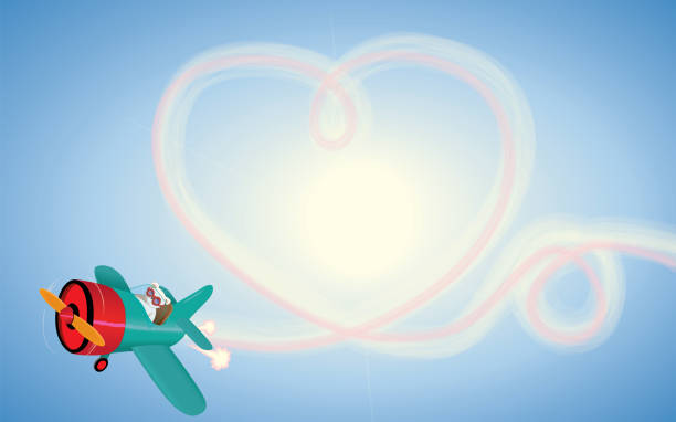 walentynki concept-heart napisane na niebie z dymem samolotu - teddy ray stock illustrations