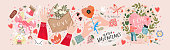 istock Valentine's day, February 14. Vector illustrations of love, couple, heart, valentine, king, queen, hands, flowers. Drawings for postcard, card, congratulations and poster. 1360843582