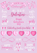Galentines day, hand drawn vector design elements for Valentine's day card, Galentines day, ladies night, female party invitation