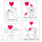 valentines day vector graphics with cute dogs and balloons