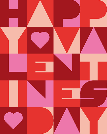 Valentine’s Day greeting card with geometric typography. Stock illustration