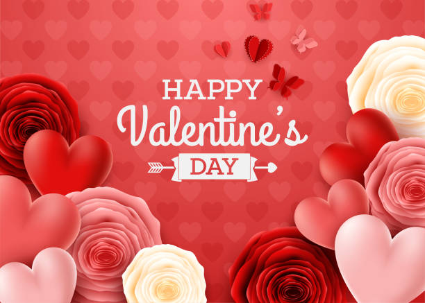 ilustraciones, imágenes clip art, dibujos animados e iconos de stock de tarjeta de felicitación del día de san valentín con fondo rosa de flores y corazones - happy valentines day