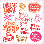 Vector modern script lettering greetings for love, romance and Valentine's Day celebration.