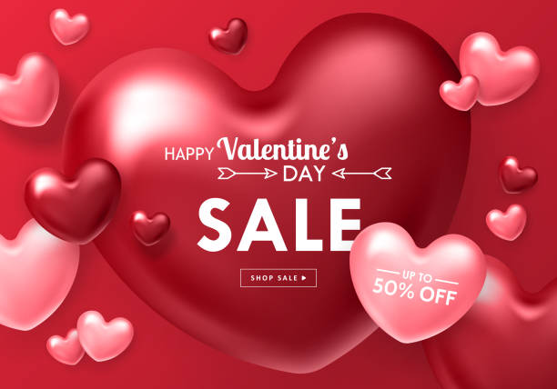 Valentines day sale banner template Valentines day sale banner template for social media advertising, invitation or poster design with realistic heart shapes background. Vector illustration romance book cover stock illustrations