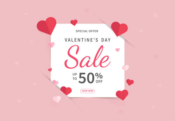 Valentine's day sales banner template. Valentine's Day design with red paper hearts. Design for postcards, flyers, advertising. Vector illustration. Valentine's day sales banner template. Valentine's Day design with red paper hearts. Design for postcards, flyers, advertising. Vector illustration. valentines day stock illustrations