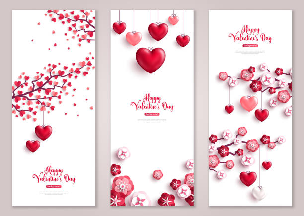バレンタイン垂直バナー、心とツリー。 - バレンタインデー点のイラスト素材／クリップアート素材／マンガ素材／アイコン素材